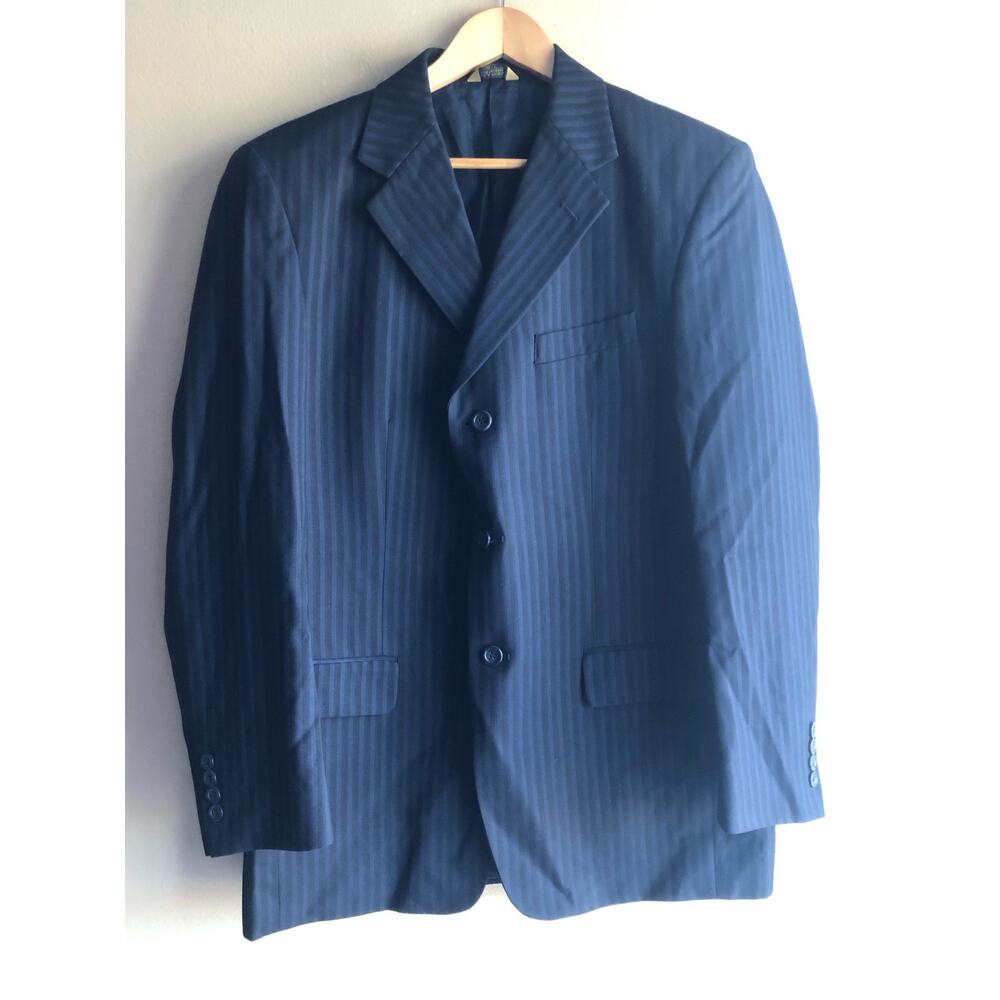 LUCA ROSSI Men Black Striped Suit Jacket Size 40R